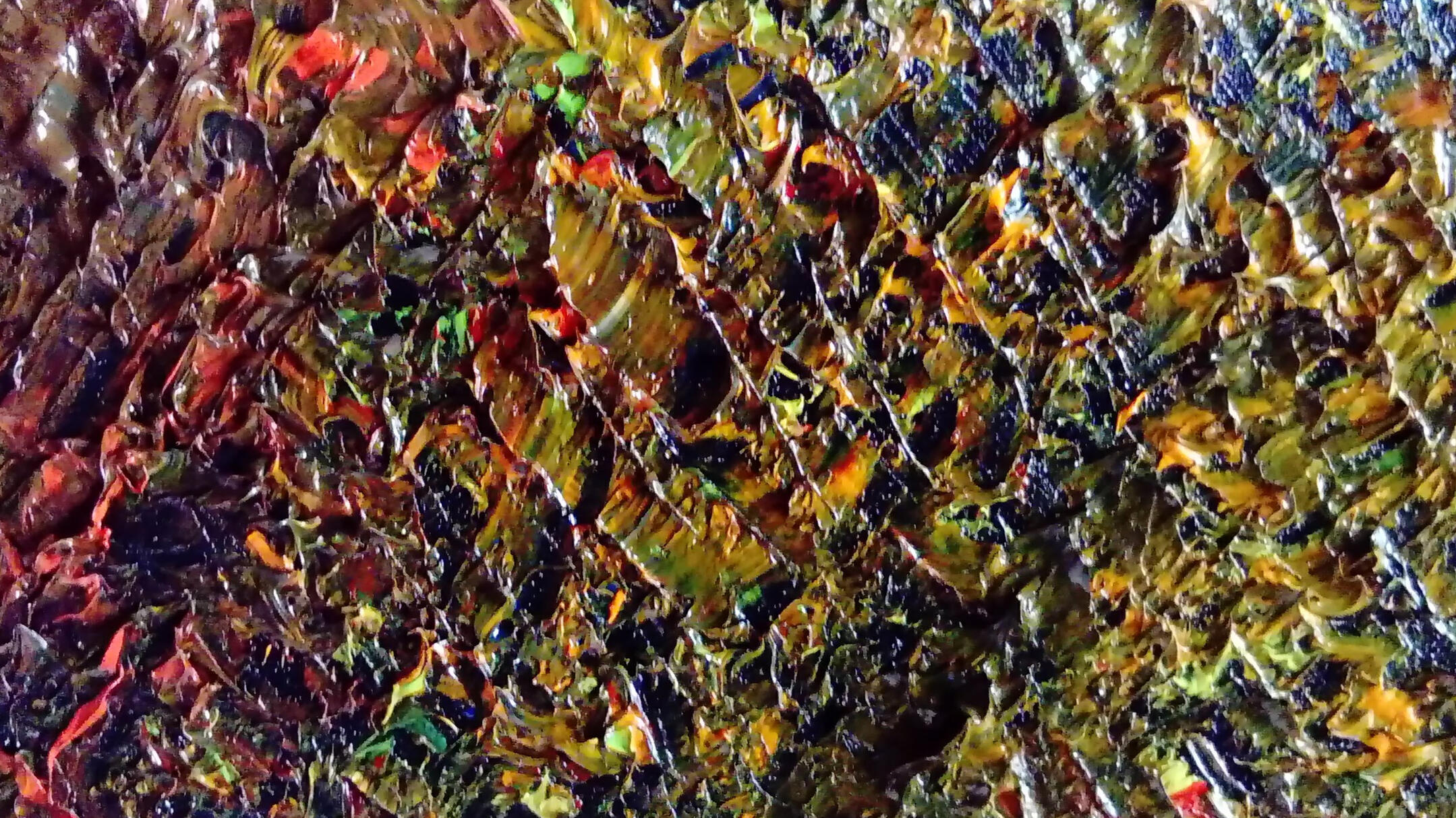 This detail shows the chromatic complexity of an oil-painting work